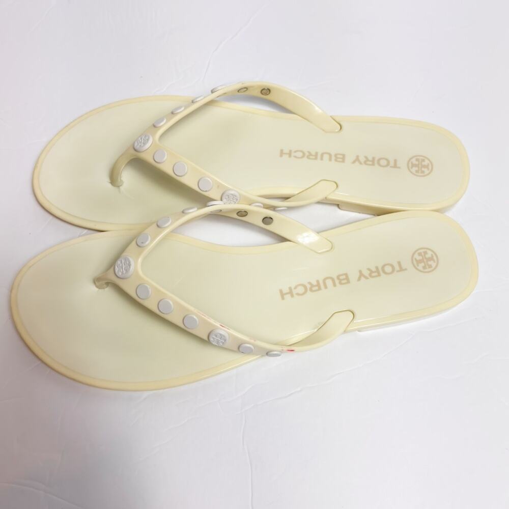 TORY BURCH WOMEN'S WHITE YELLOW STUDDED JELLY SANDALS SIZE 9 - Picture 6 of 7